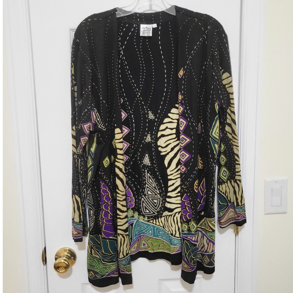 Parsley & Sage Black Abstract Tribal Print Open Front Cardigan Plus Size 2X 3X